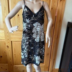 Vintage Y2K Mesh Net Lace Slip Dress Sheer Size M L Black Floral Fairy Whimsgoth